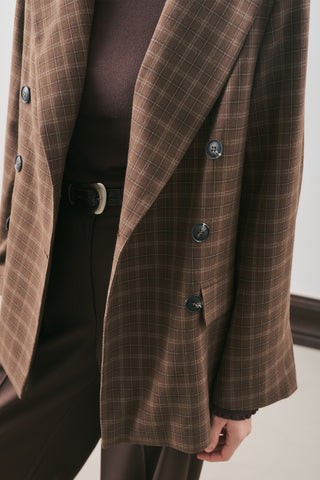 Double-Breasted Checked Blazer Brown