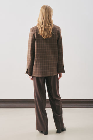 Double-Breasted Checked Blazer Brown