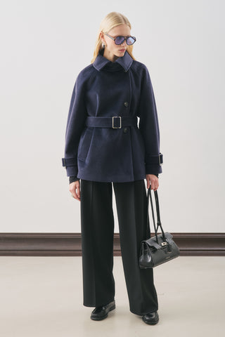 Premium Oversized Wool Coat Navy Blue