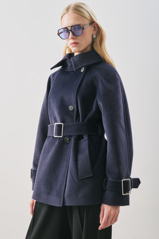Premium Oversized Wool Coat Navy Blue