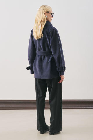 Premium Oversized Wool Coat Navy Blue