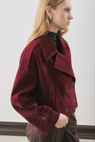 Suede Trench Jacket Burgundy