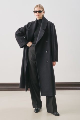 Double-Breasted Wool Coat Black