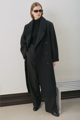 Double-Breasted Wool Coat Black