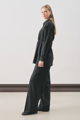 Belted Wide-Sleeve Shirt Black