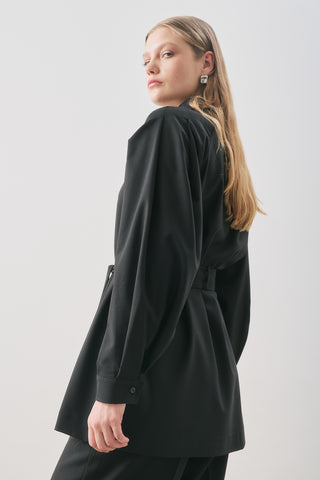 Belted Wide-Sleeve Shirt Black