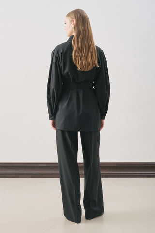 Belted Wide-Sleeve Shirt Black
