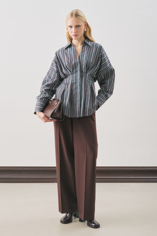 Pleated Detail Shirt Brown Striped