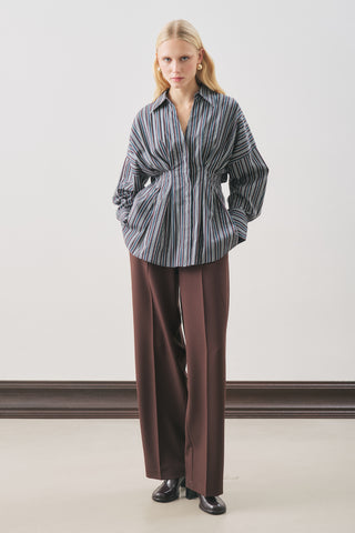 Pleated Detail Shirt Brown Striped