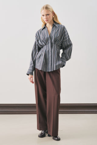 Pleated Detail Shirt Brown Striped