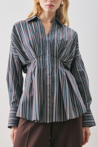 Pleated Detail Shirt Brown Striped