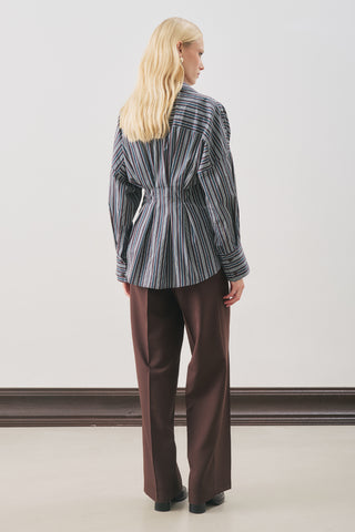 Pleated Detail Shirt Brown Striped