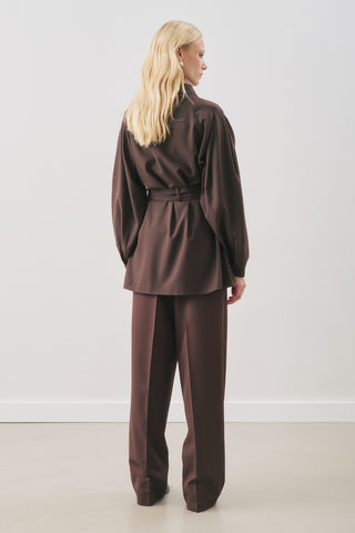 Belted Wide-Sleeve Shirt Dark Brown
