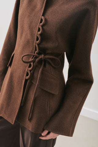 Aroa Tie-Detail Wool Coat Dark Brown