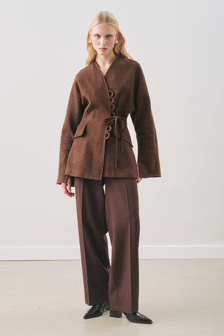 Aroa Tie-Detail Wool Coat Dark Brown
