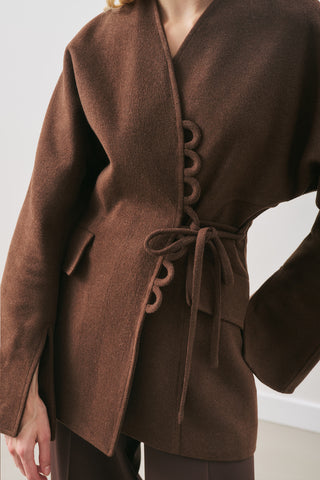 Aroa Tie-Detail Wool Coat Dark Brown