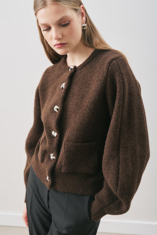 Button-Detail Cardigan Brown