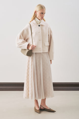 Checked Ruffled Skirt Ecru