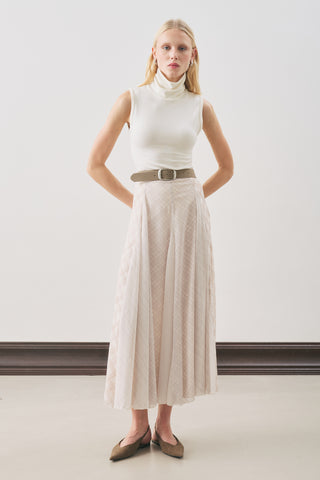 Checked Ruffled Skirt Ecru