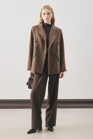 Double-Breasted Checked Blazer Brown