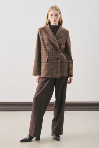 Double-Breasted Checked Blazer Brown