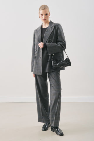 Double-Breasted Checked Blazer Grey