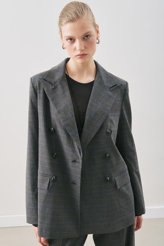 Double-Breasted Checked Blazer Grey