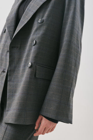 Double-Breasted Checked Blazer Grey