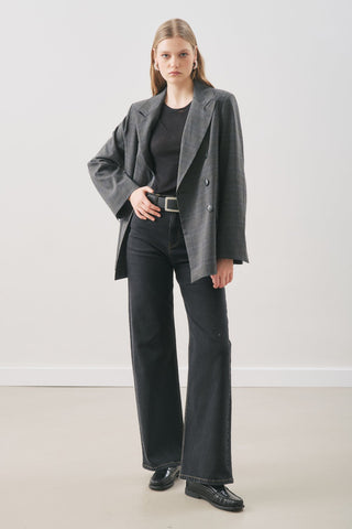 Double-Breasted Checked Blazer Grey