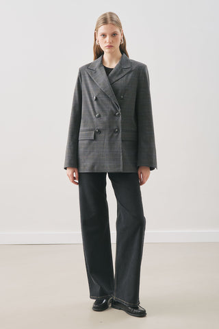 Double-Breasted Checked Blazer Grey