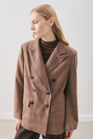 Double-Breasted Checked Blazer Burgundy