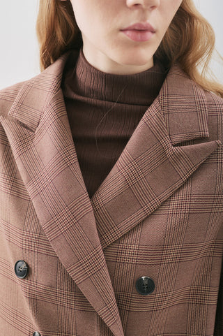 Double-Breasted Checked Blazer Burgundy