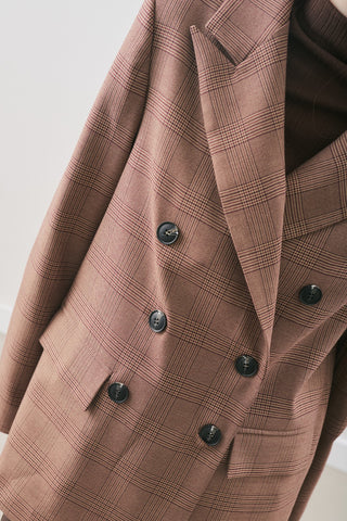 Double-Breasted Checked Blazer Burgundy