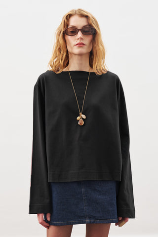 Boat Neck Long-Sleeve T-Shirt Black