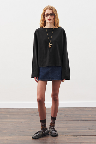 Boat Neck Long-Sleeve T-Shirt Black