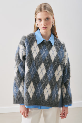 Argyle Knit Sweater Anthracite