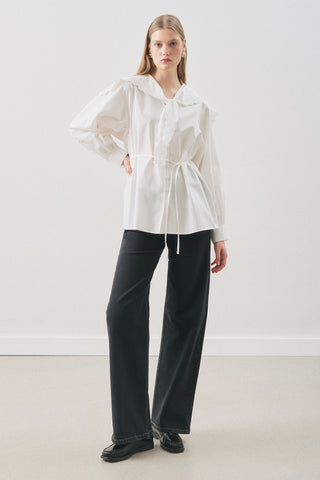 Embroidered Wide-Collar Shirt Ecru