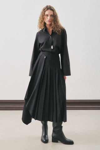 Pleated Wrap Skirt Black
