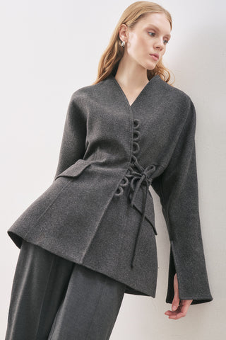 Aroa Tie-Detail Wool Coat Anthracite