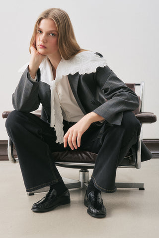 Embroidered Wide-Collar Shirt Ecru