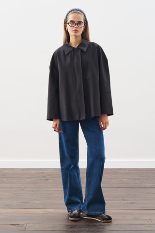 Contrast-Collar Trench Coat Black