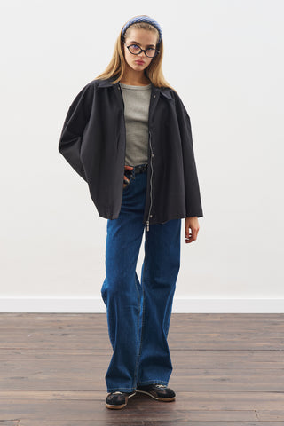 Contrast-Collar Trench Coat Black