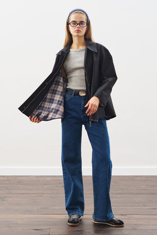 Contrast-Collar Trench Coat Black