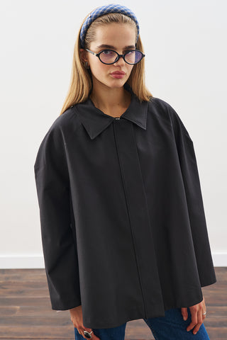 Contrast-Collar Trench Coat Black