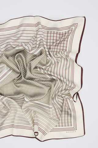 Patterned Mid-Size Satin Scarf Classic Beige