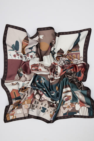 Patterned Mid-Size Satin Scarf City