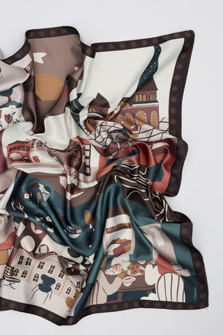 Patterned Mid-Size Satin Scarf City