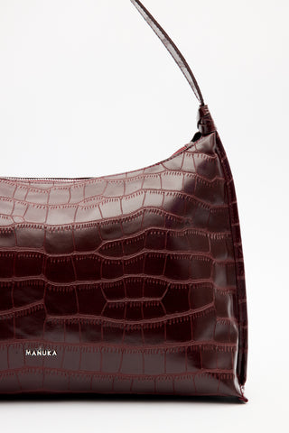 Croc-Effect Tote Bag Burgundy