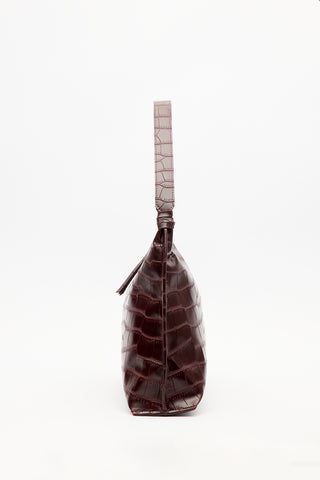Croc-Effect Tote Bag Burgundy