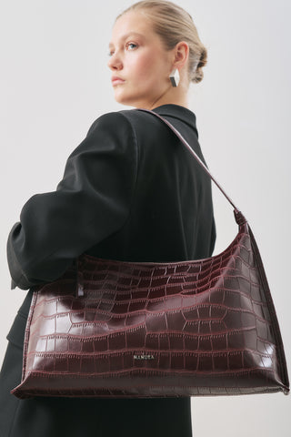 Croc-Effect Tote Bag Burgundy